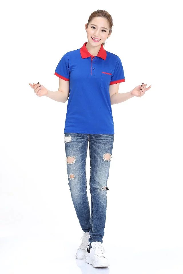藍底紅邊女士廣告服T097